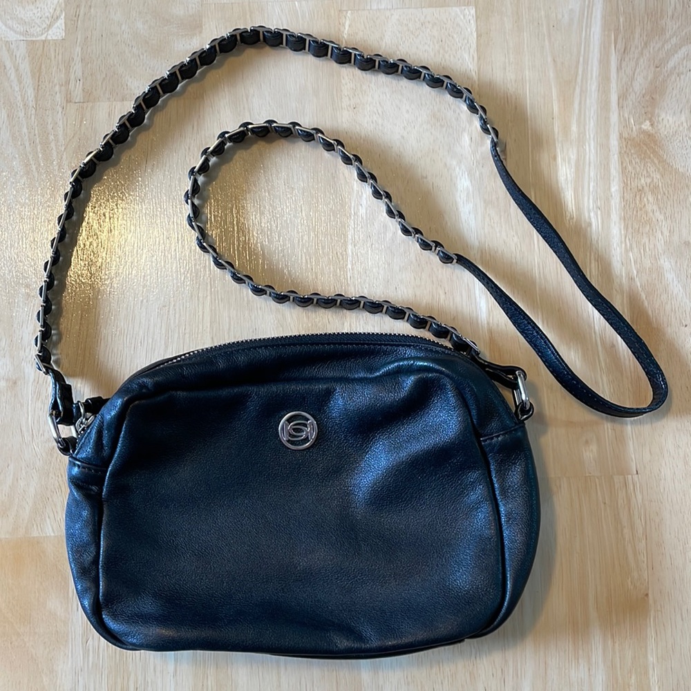 bebe Black Leather Crossbody Bag with Chain Strap